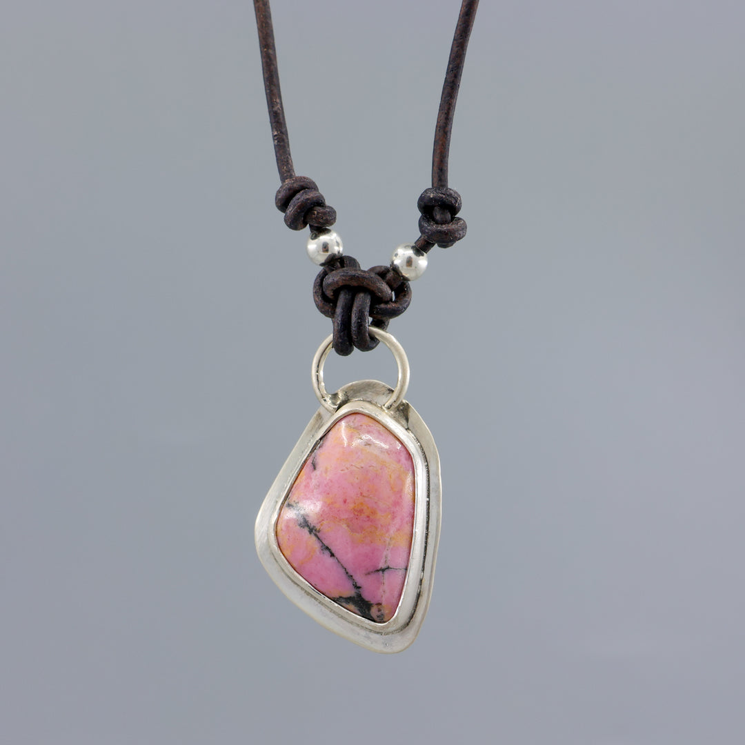 handmade rhodonite one of a kind sterling silver necklace