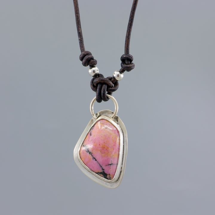 handmade rhodonite one of a kind sterling silver necklace