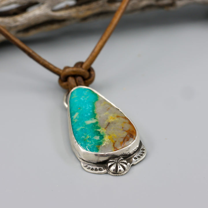 Royston turquoise silver and leather necklace one of a kind