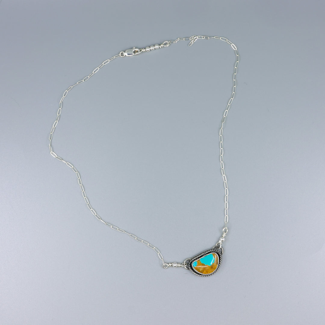 Royston Turquoise, Sterling Silver One of a Kind Bar Necklace 182