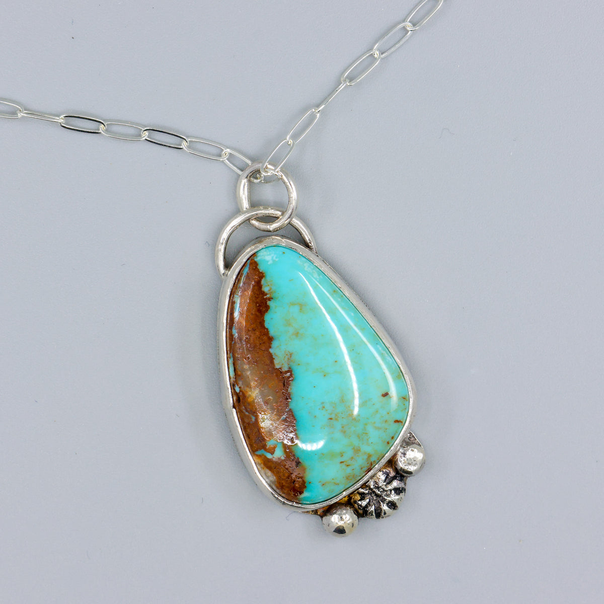 Royston Turquoise One of a Kind Sterling Silver Necklace overhead view
