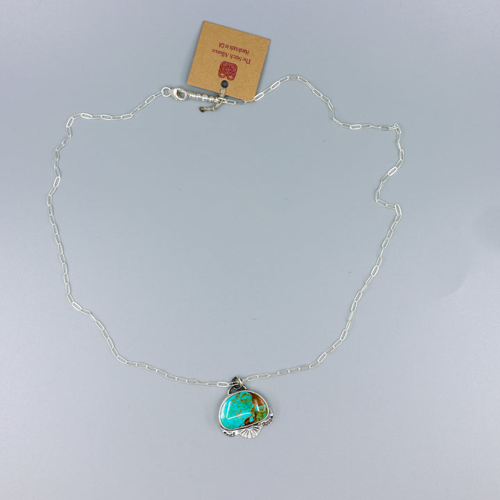 Royston Turquoise Sterling Silver Stamped  Necklace One of a Kind