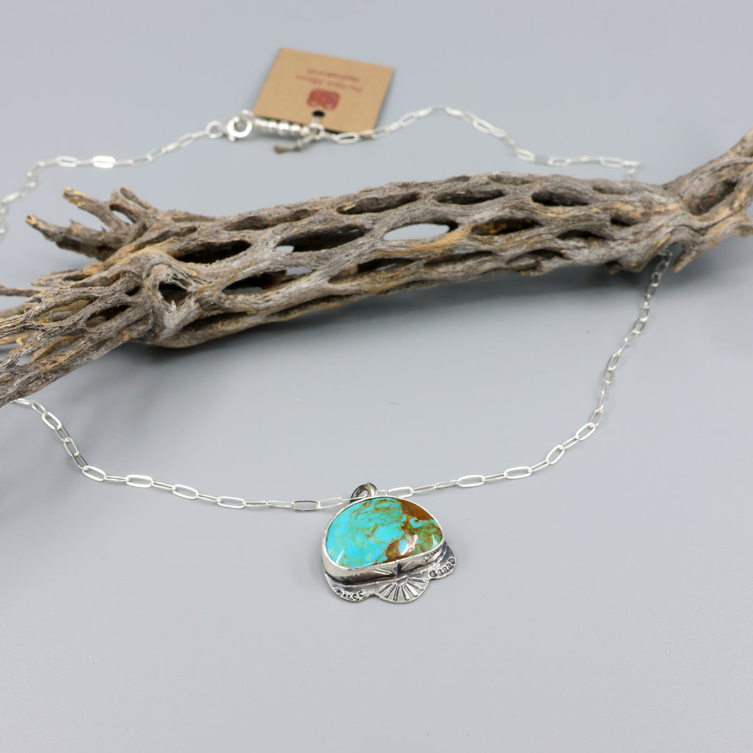 Royston Turquoise Sterling Silver Stamped  Necklace One of a Kind