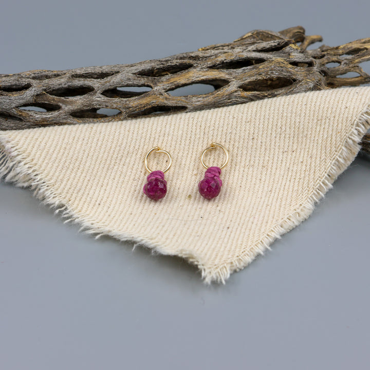 gold filled ruby mini dangle earrings handmade 