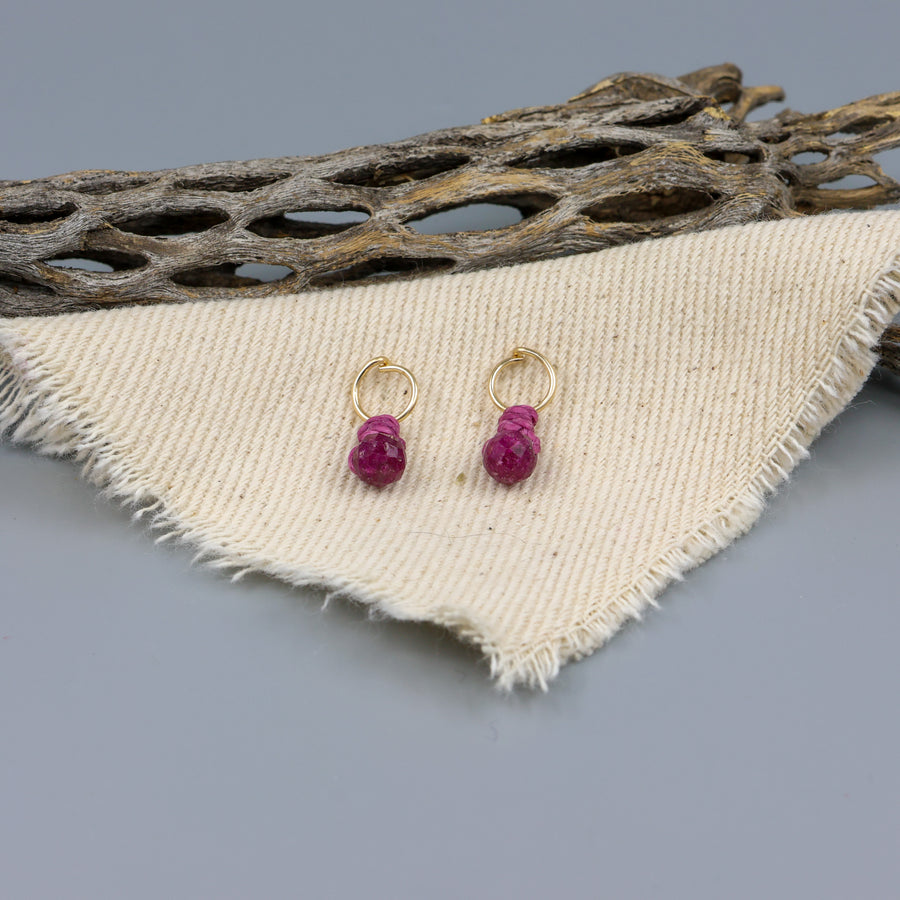 gold filled ruby mini dangle earrings handmade 
