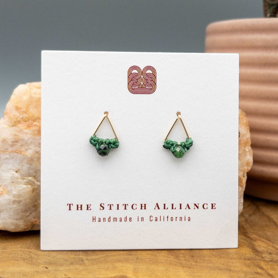 ruby in zoisite triangle earrings gold filled