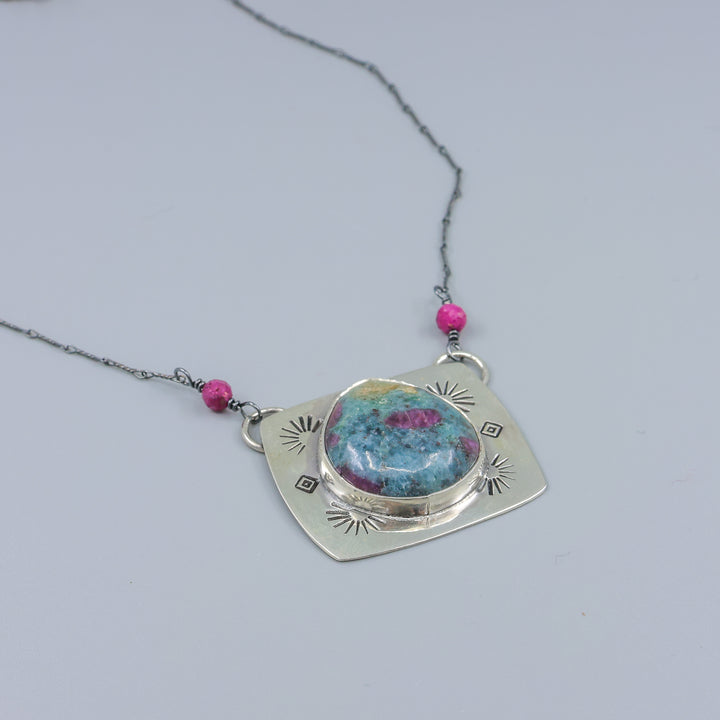 ruby in kyanite sterling silver necklace one-of-a-kind