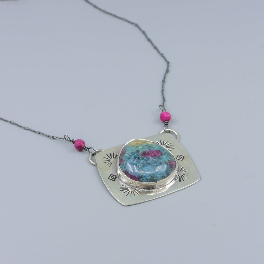 ruby in kyanite sterling silver necklace one-of-a-kind