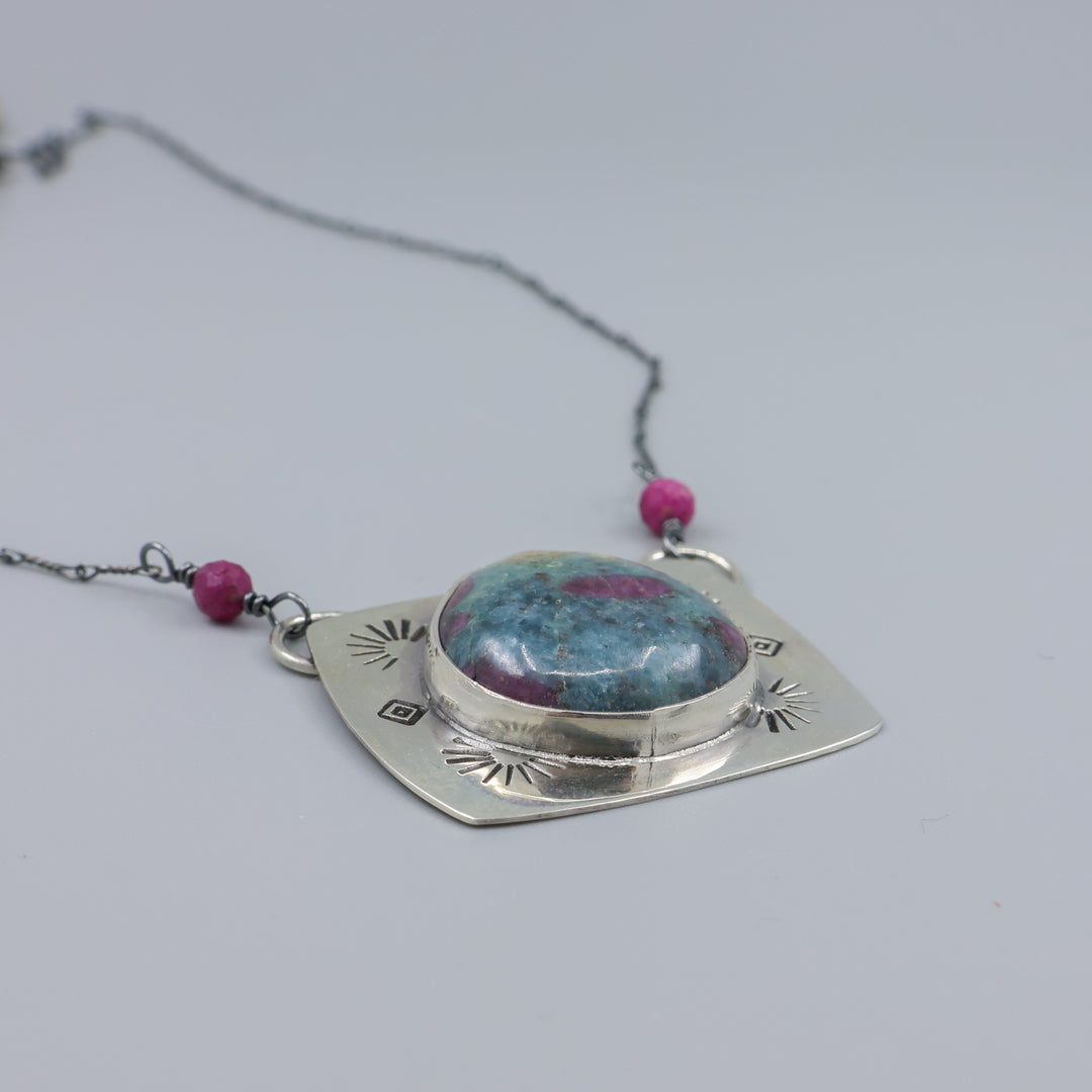 ruby in kyanite sterling silver necklace one-of-a-kind details