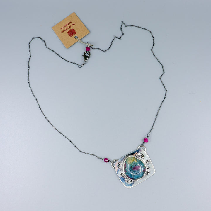 ruby in kyanite sterling silver necklace one-of-a-kind full view