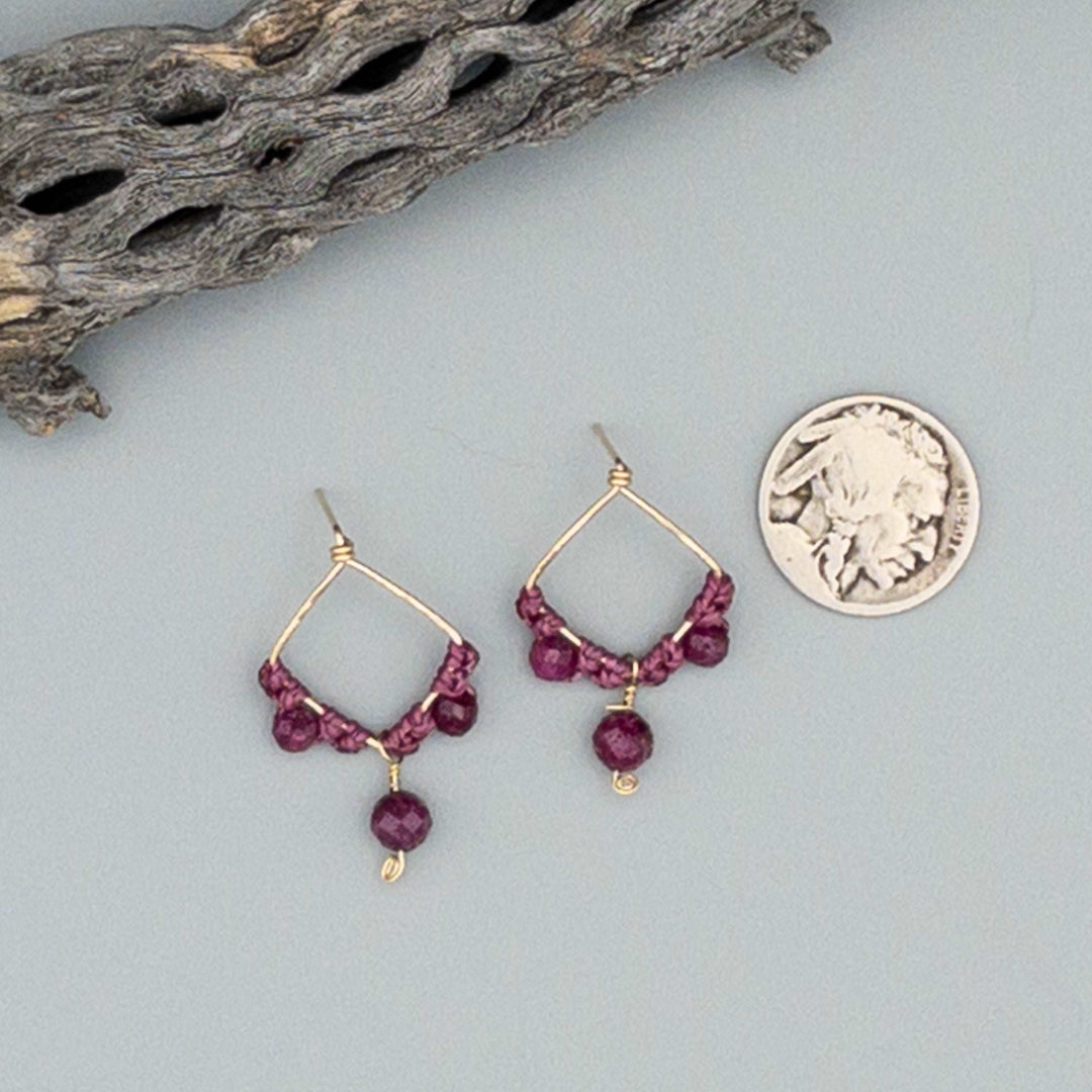 Boho ruby drop earrings gold filled wth nickel for size comparison 