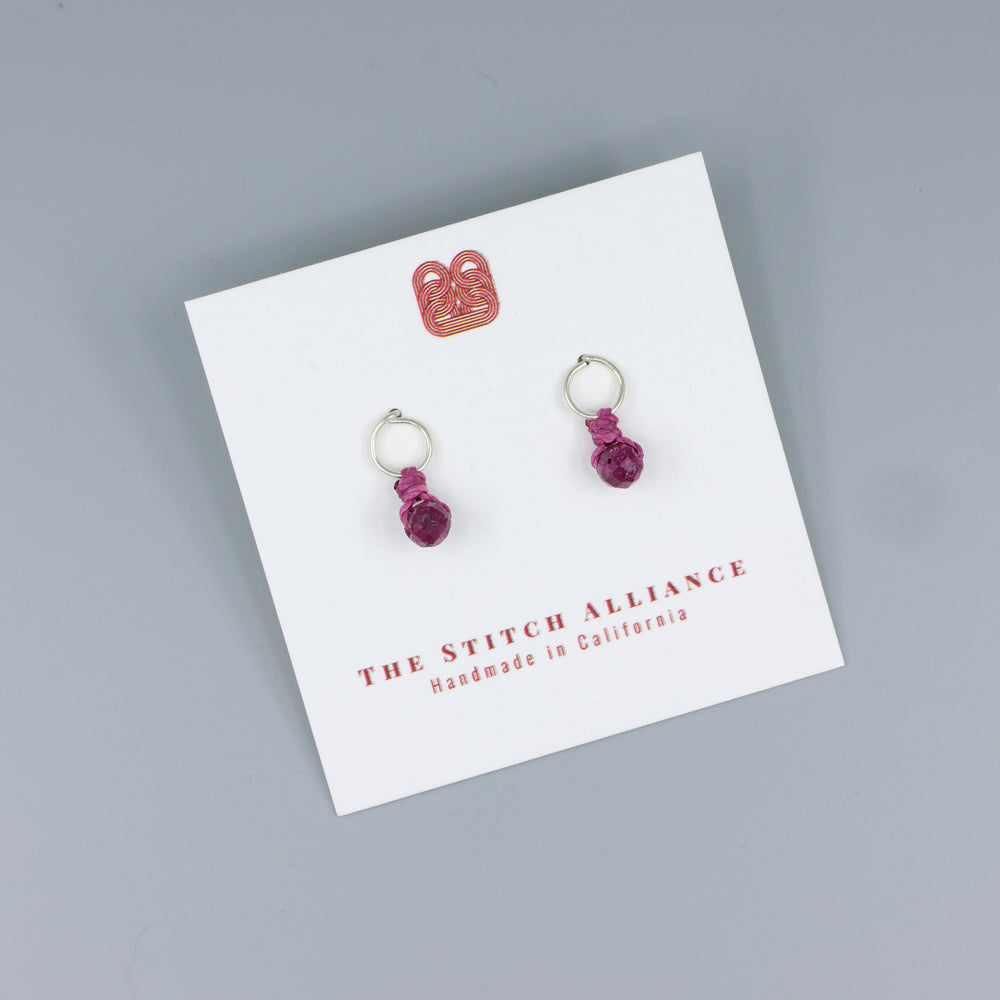 ruby sterling silver mini dangle earrings handmade usa on a white card