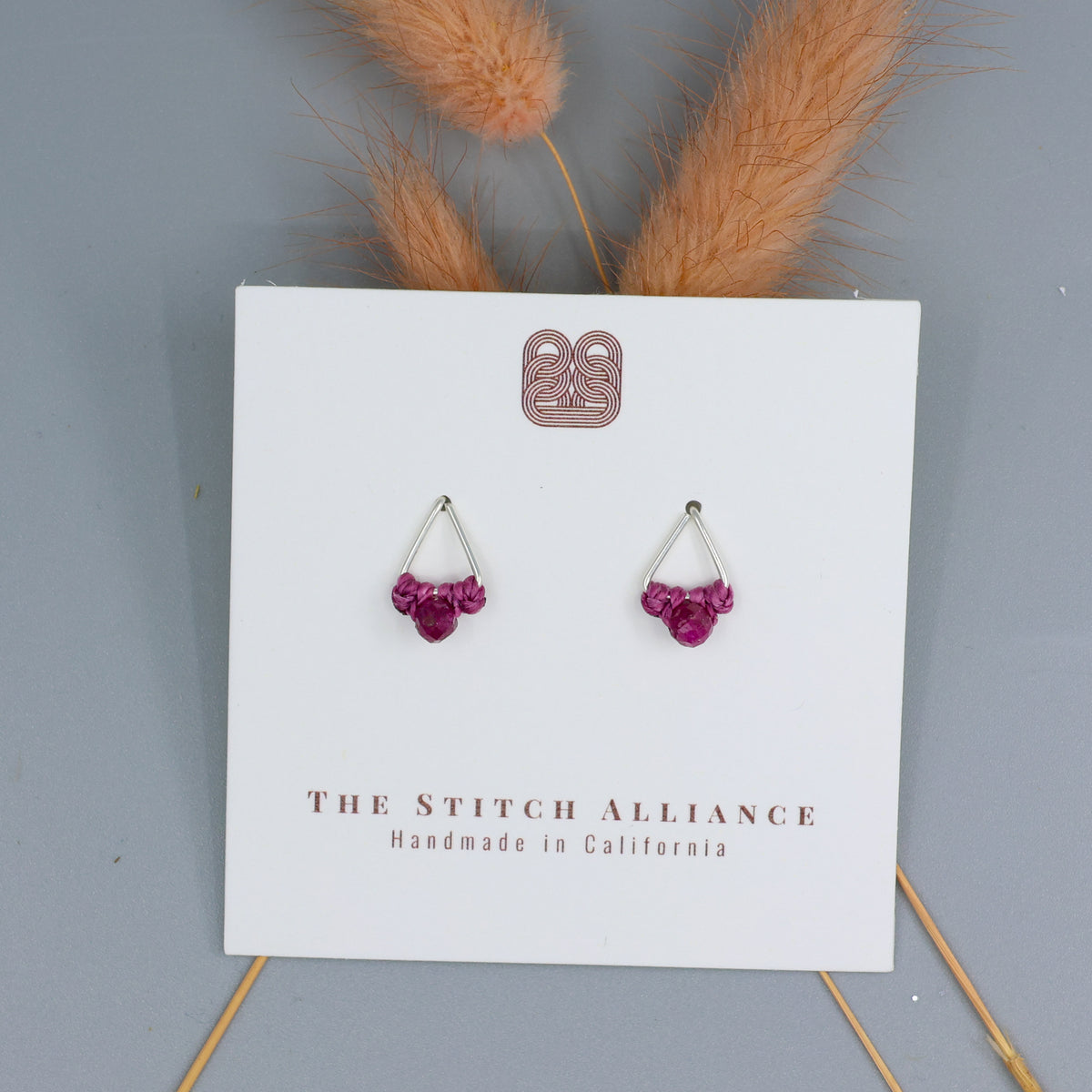 handmade ruby stud earrings sterling silver triangle