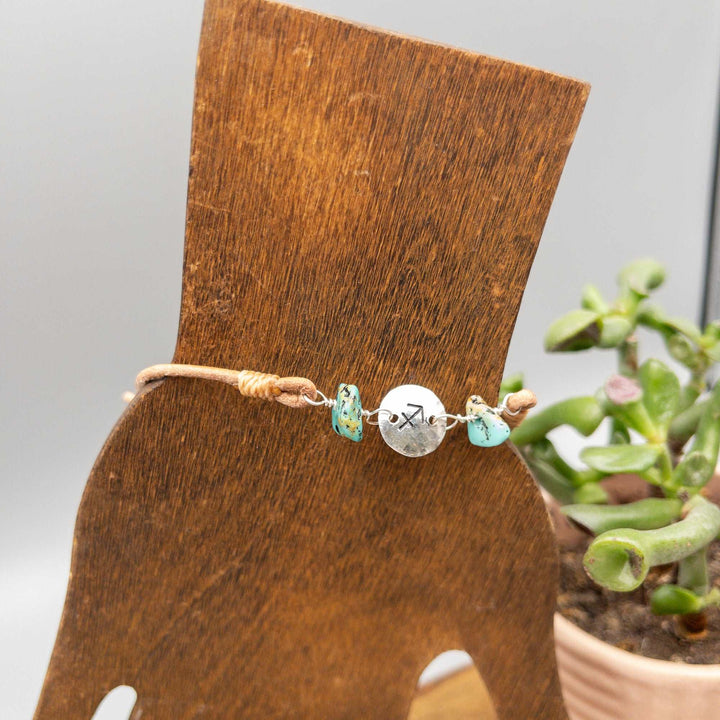 Sagittarius bracelet - sterling silver, turquoise, leather