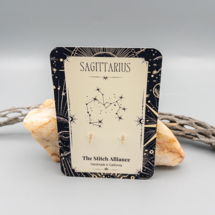 Sagittarius citrine earrings macrame gold fill showing the back of the card