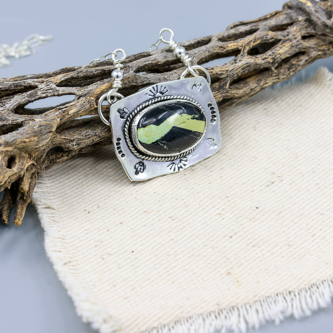 handmade San Pedro Variscite sterling silver bar necklace one of a kind