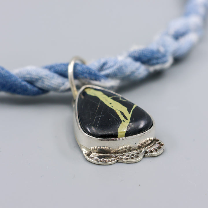 San Pedro Variscite Sterling Silver & Denim Necklace One of a Kind