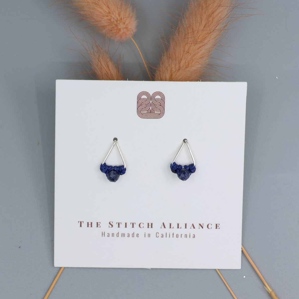 handmade sapphire stud earrings sterling silver triangle