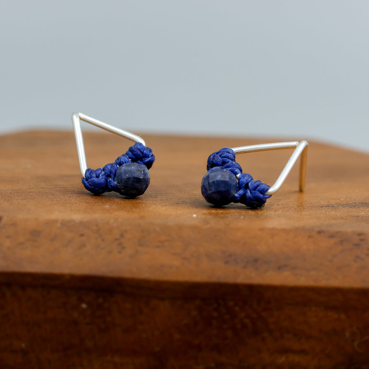 sapphire stud earrings sterling silver triangle