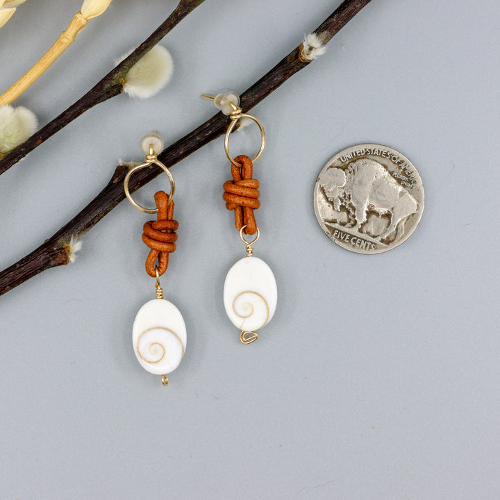 Shiva Shell & Leather Drop Earrings / 14k Gold Fill