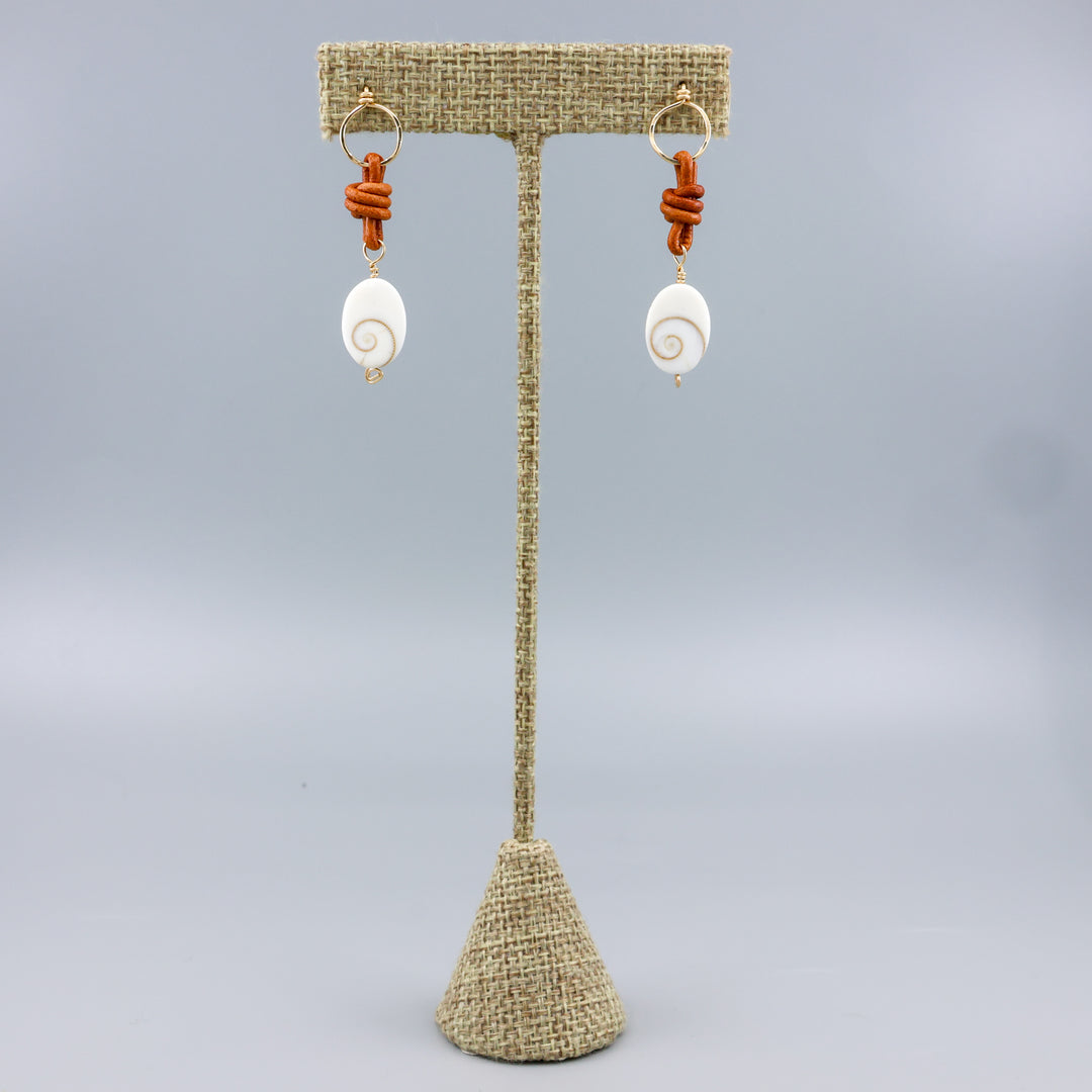 Shiva Shell & Leather Drop Earrings / 14k Gold Fill