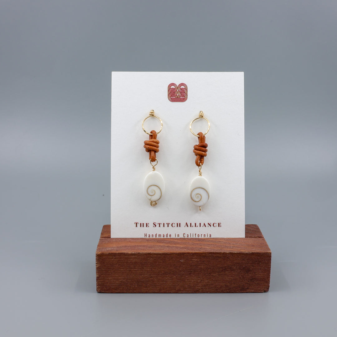 Shiva Shell & Leather Drop Earrings / 14k Gold Fill