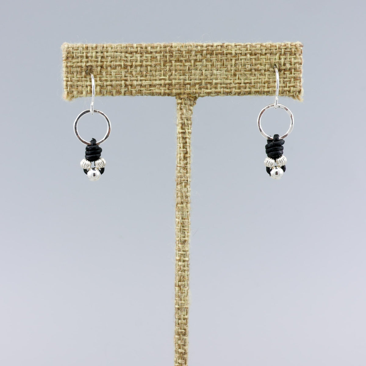 handmade sterling silver and leather knotted earrings