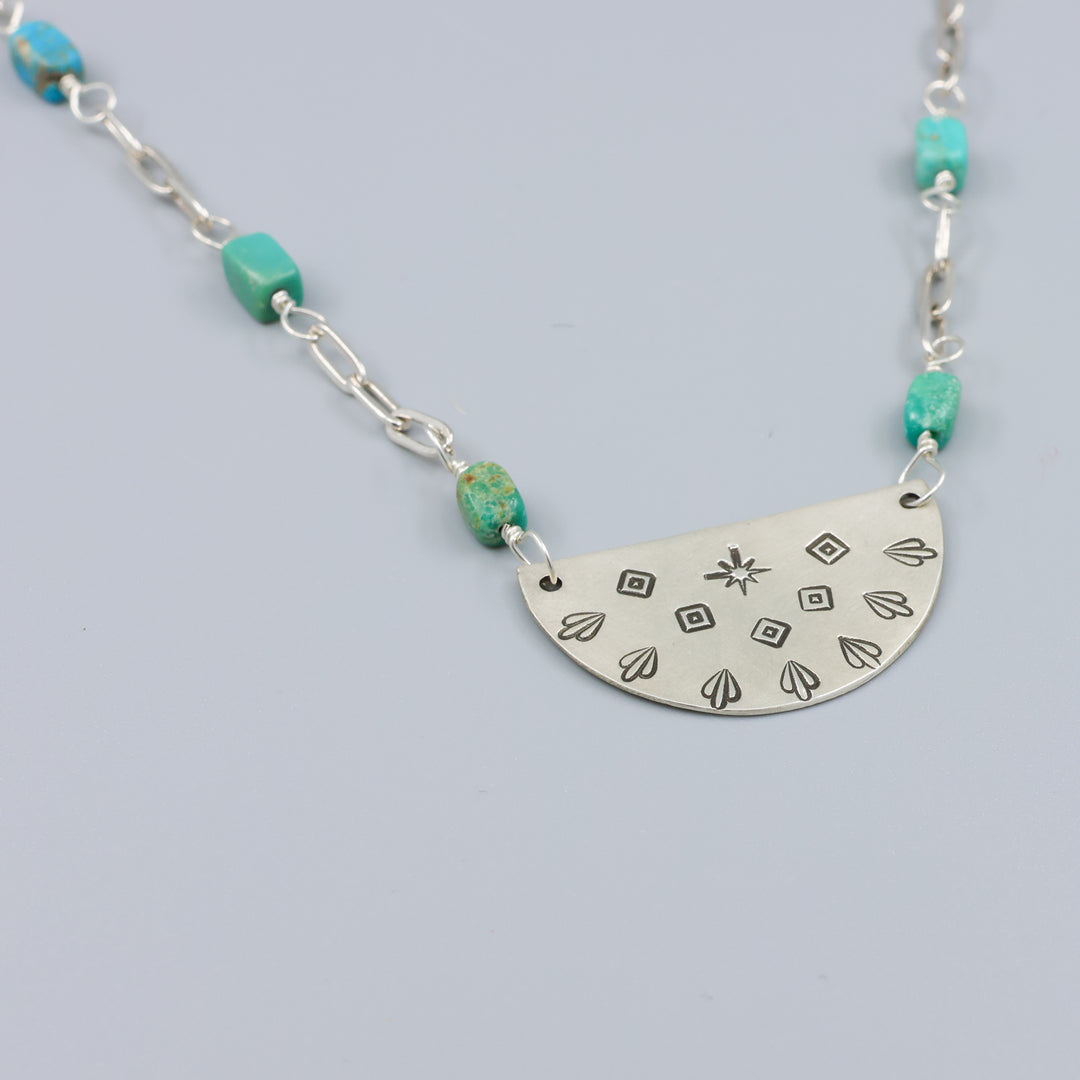 southwest sterling silver and turquoise necklace close up