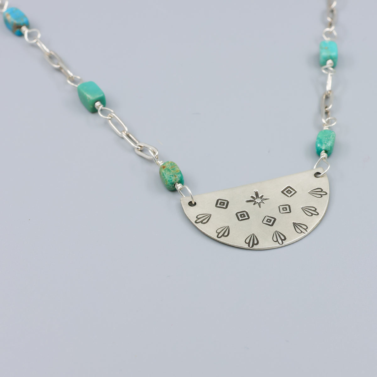 southwest sterling silver and turquoise necklace close up