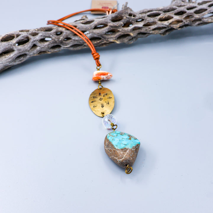 Southwest Suncatcher, Brass, Turquoise, Spiny Oyster