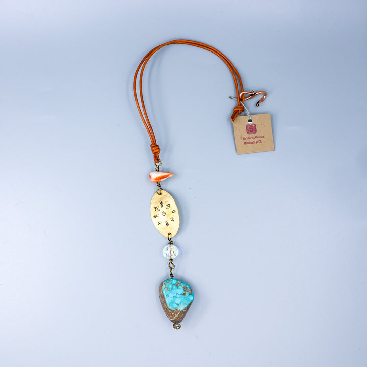Southwest Suncatcher, Brass, Turquoise, Spiny Oyster