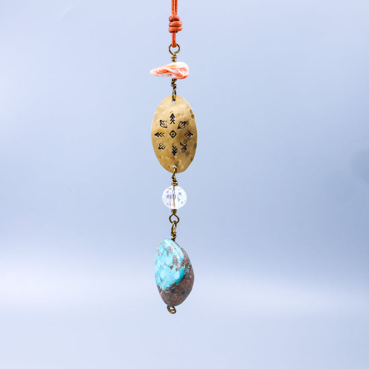 Southwest Suncatcher, Brass, Turquoise, Spiny Oyster
