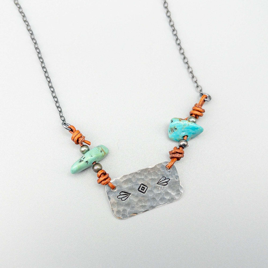 southwest silver stamped necklace with turquoise beads