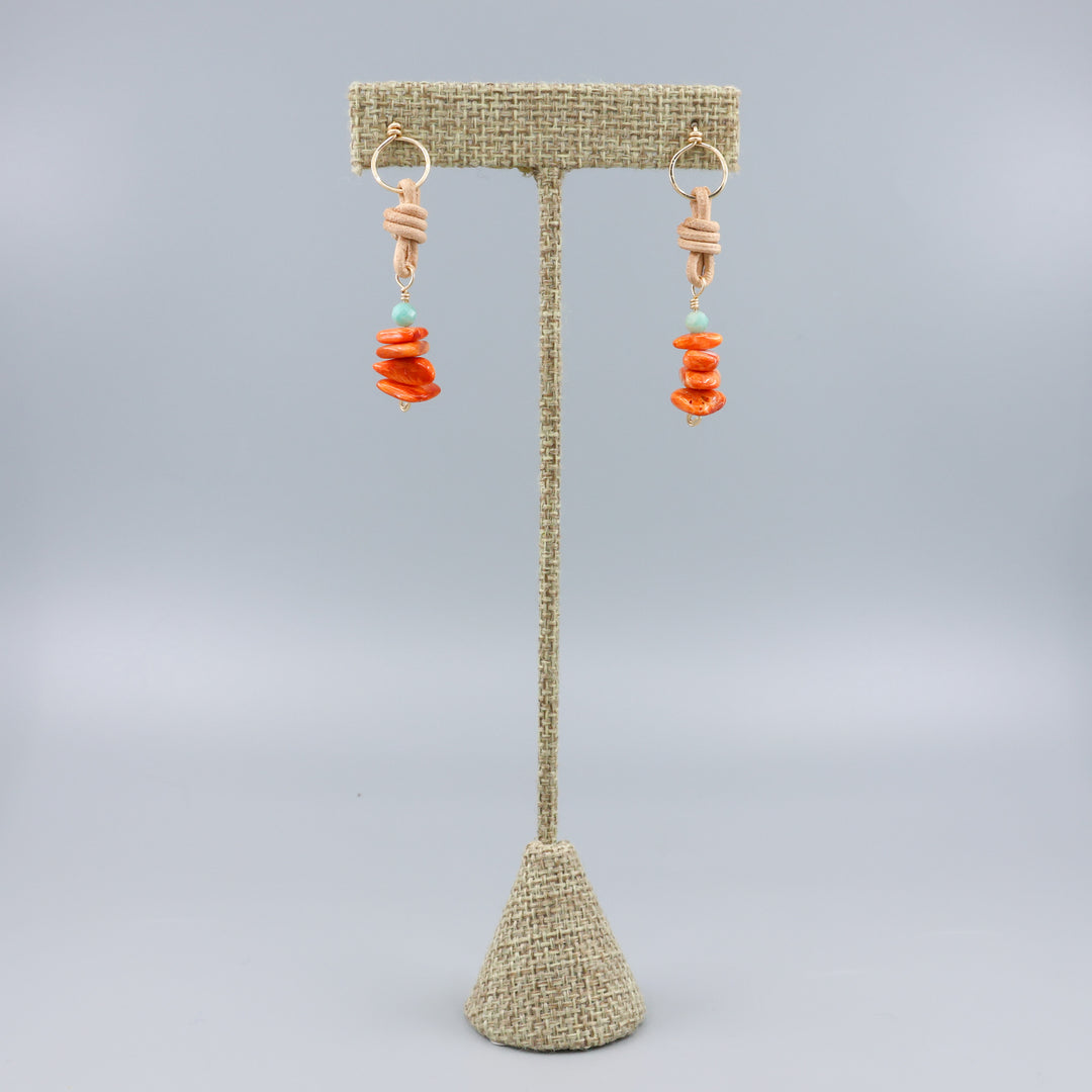 Spiny Oyster & Amazonite Drop Earrings / 14k Gold Fill