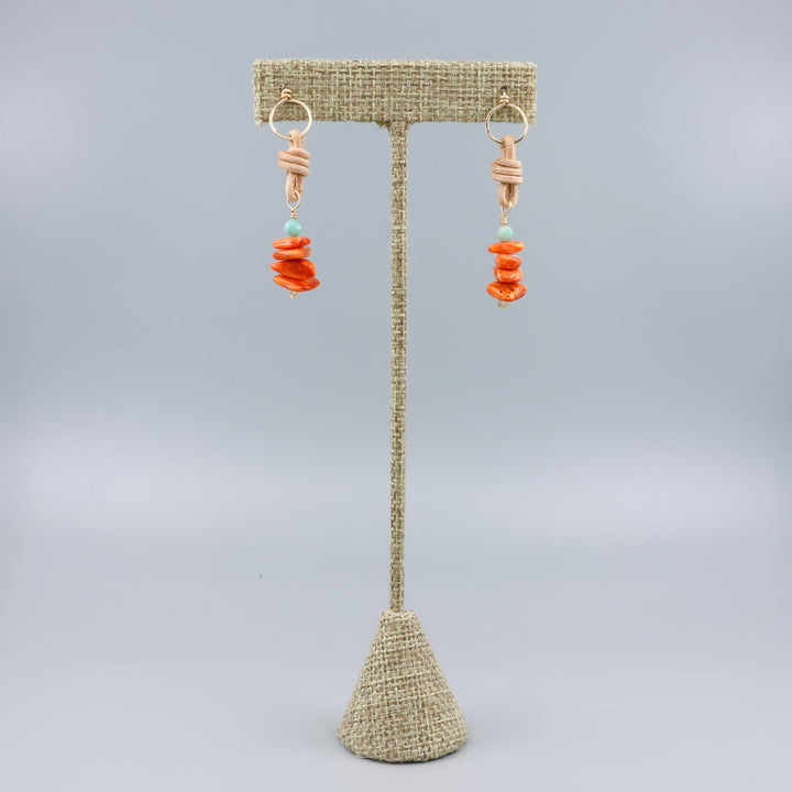 Spiny Oyster & Amazonite Drop Earrings / 14k Gold Fill