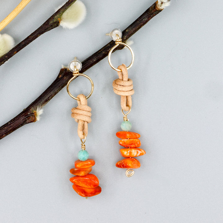 Spiny Oyster & Amazonite Drop Earrings / 14k Gold Fill