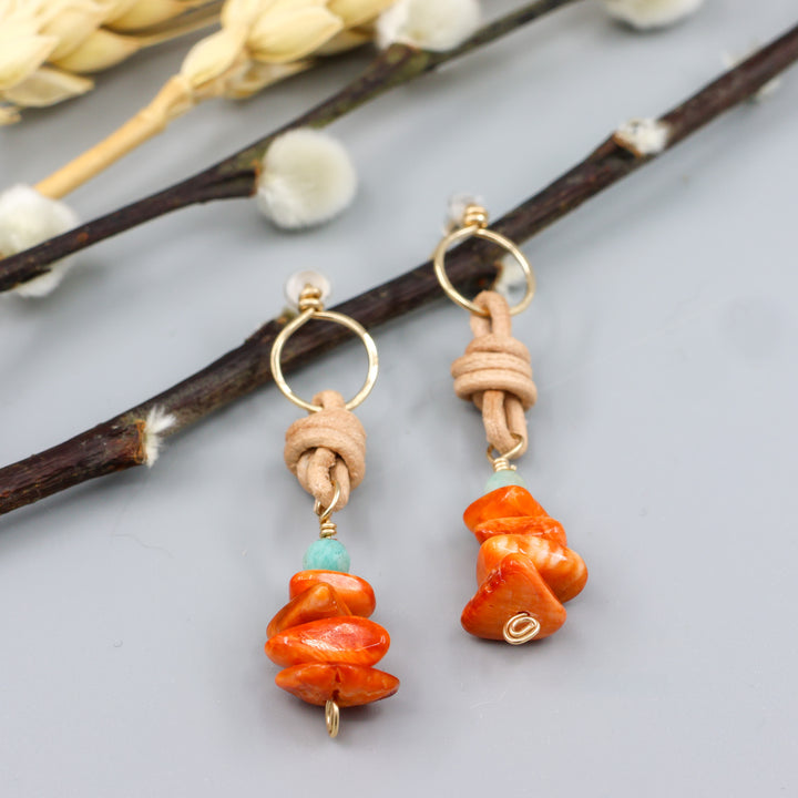 Spiny Oyster & Amazonite Drop Earrings / 14k Gold Fill