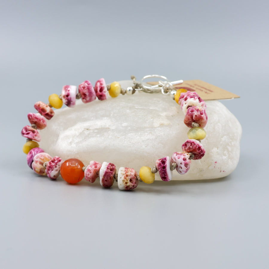 shiva shell, botswana agate, golden tigers eye hand knotted bracelet