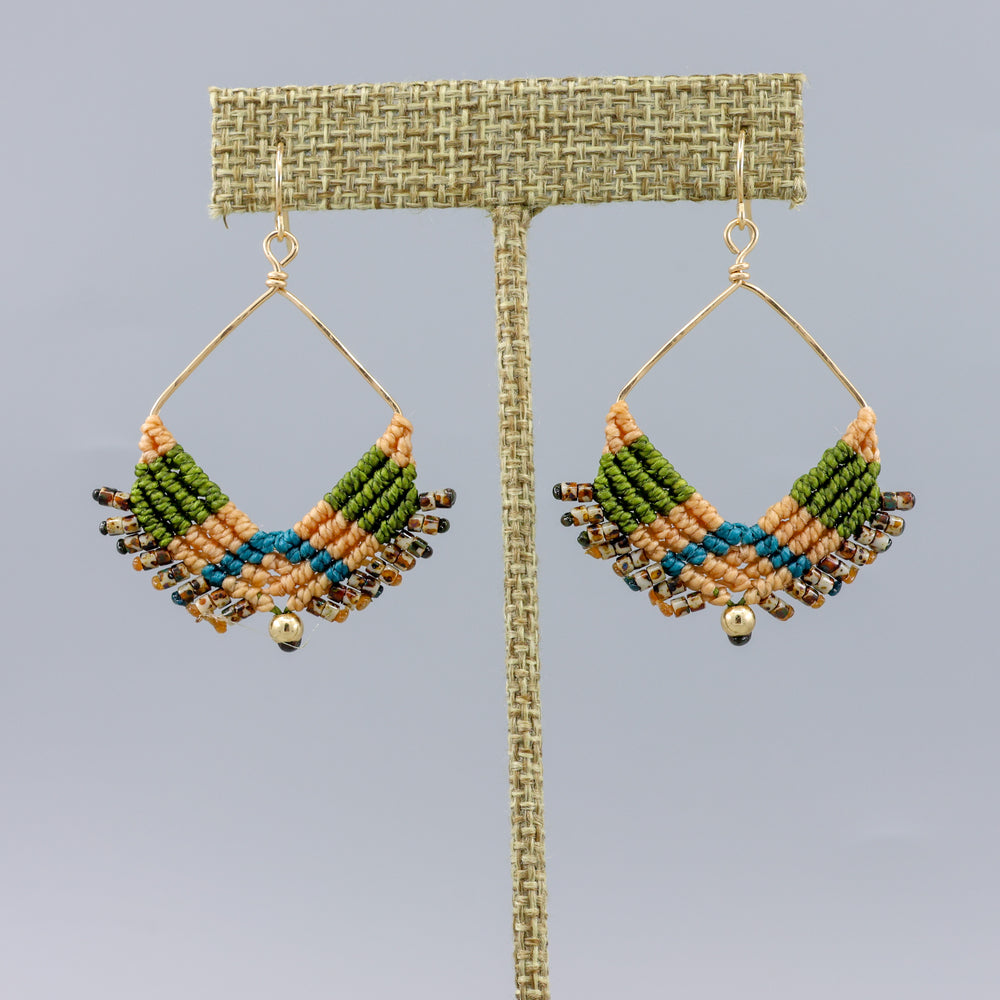 handmade statement macrame gold hoop earrings in fall colors