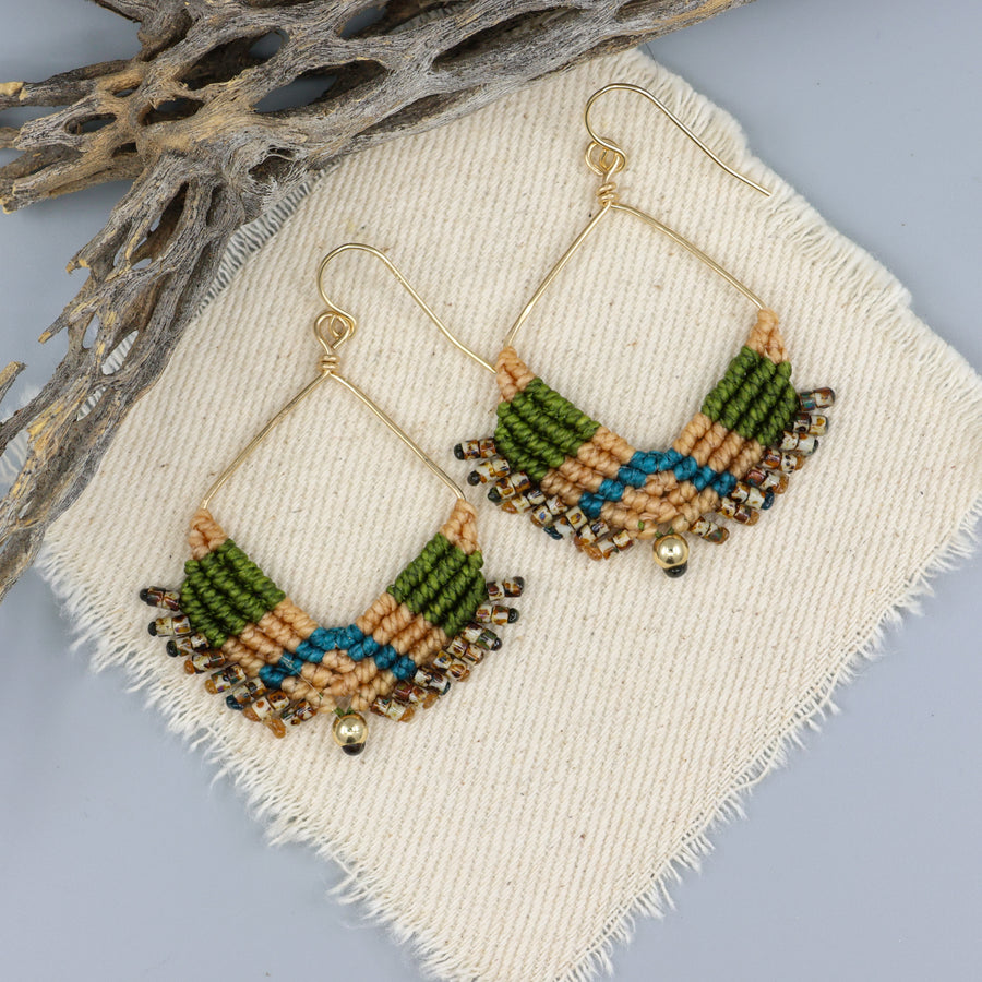 statement macrame gold hoop earrings in fall colors