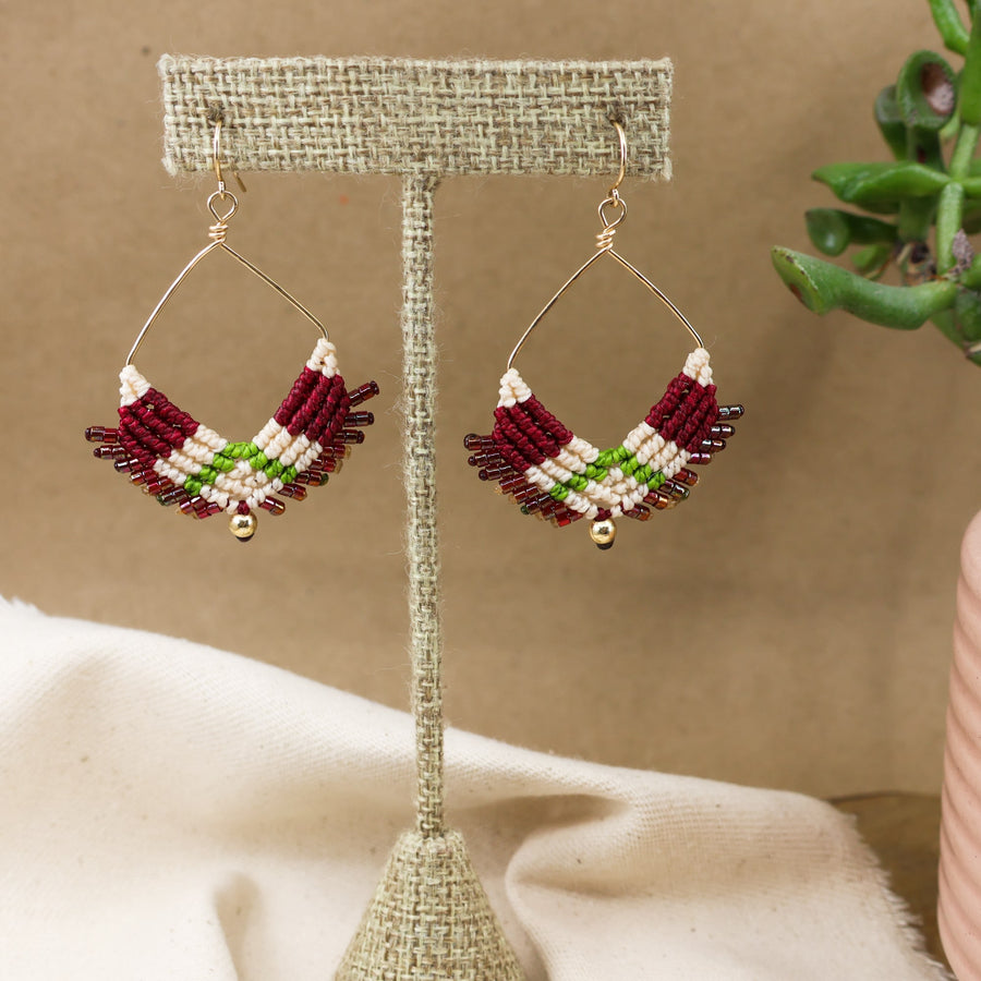 Square macrame earrings gold filled wire