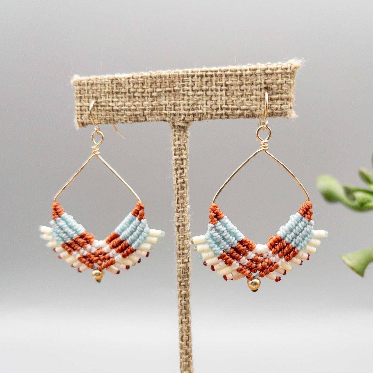 14K Gold Filled Square Hoop Earring / Terracotta & Aqua