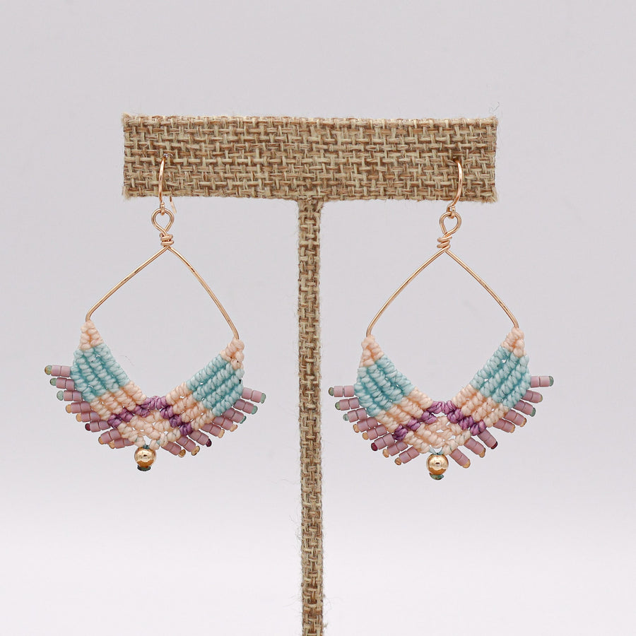 gold filled square hoop statement macrame earrings