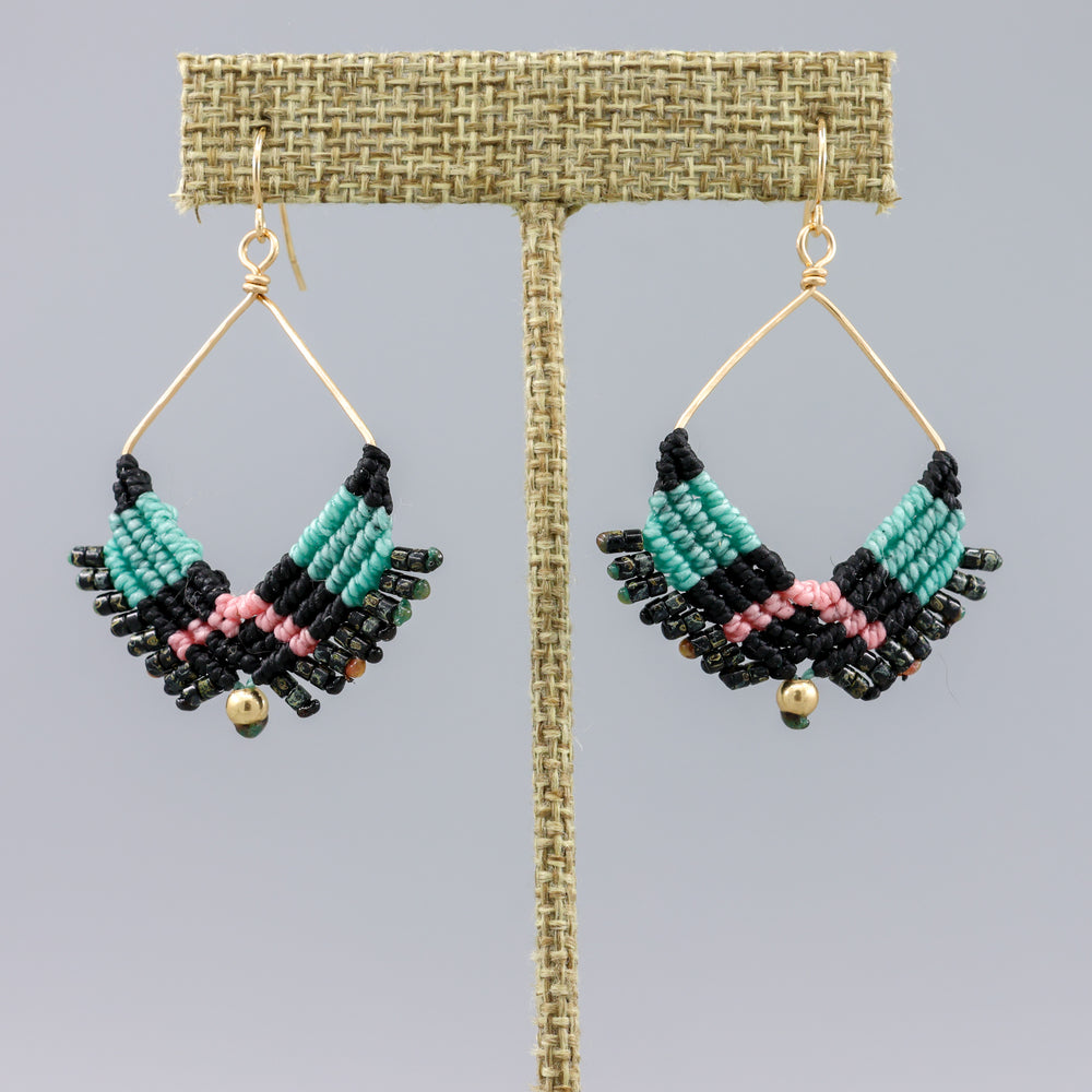 handmade macrame square hoop earrings in gold fill wire