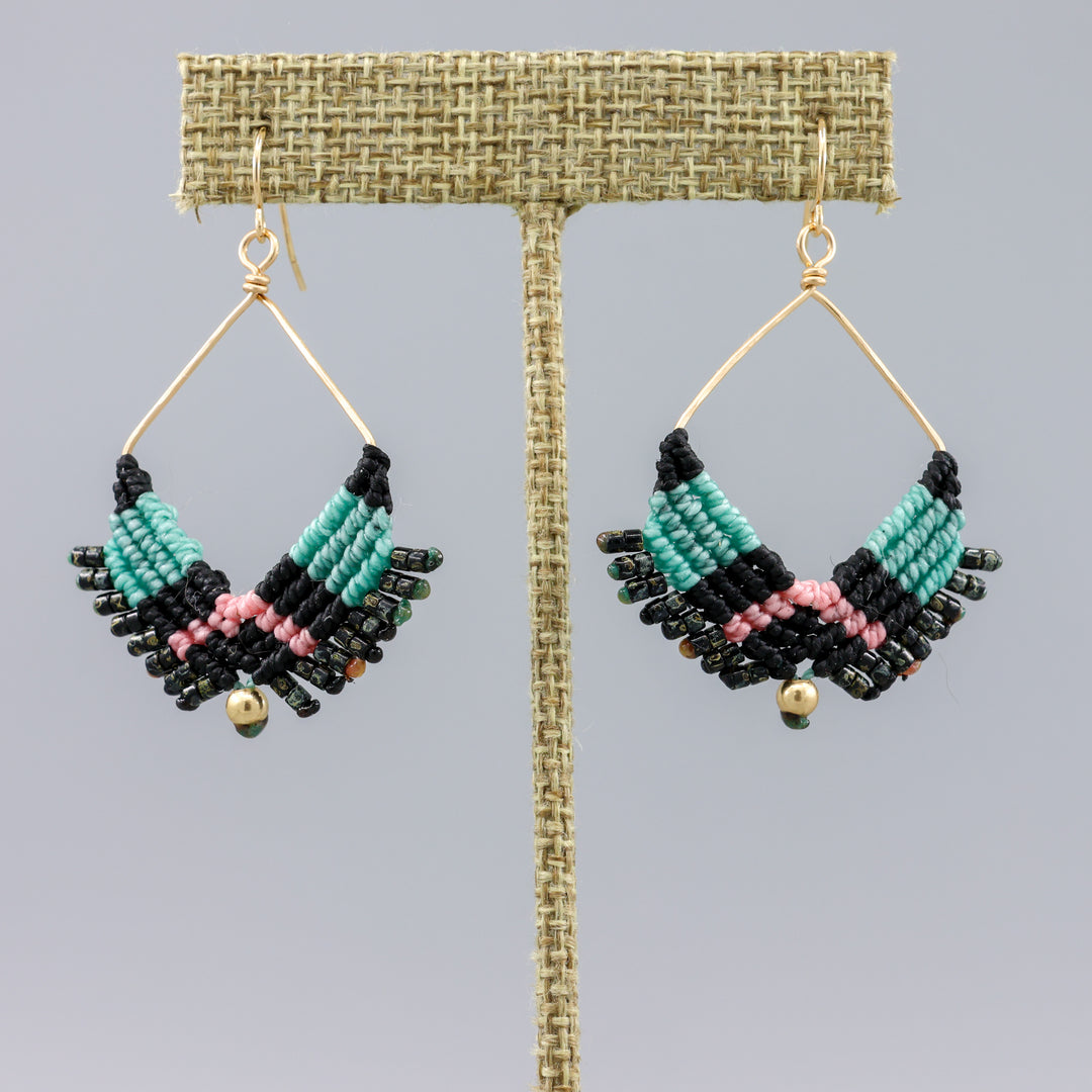 handmade macrame square hoop earrings in gold fill wire