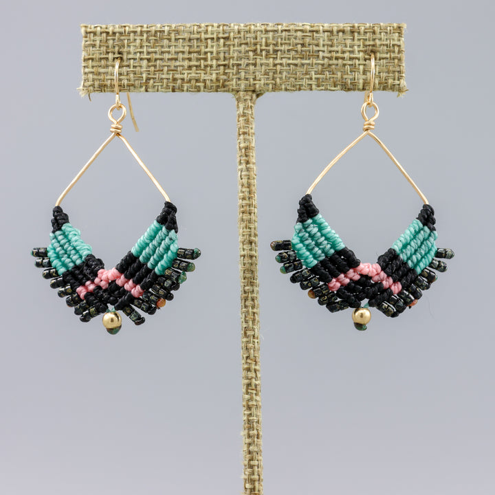 handmade macrame square hoop earrings in gold fill wire