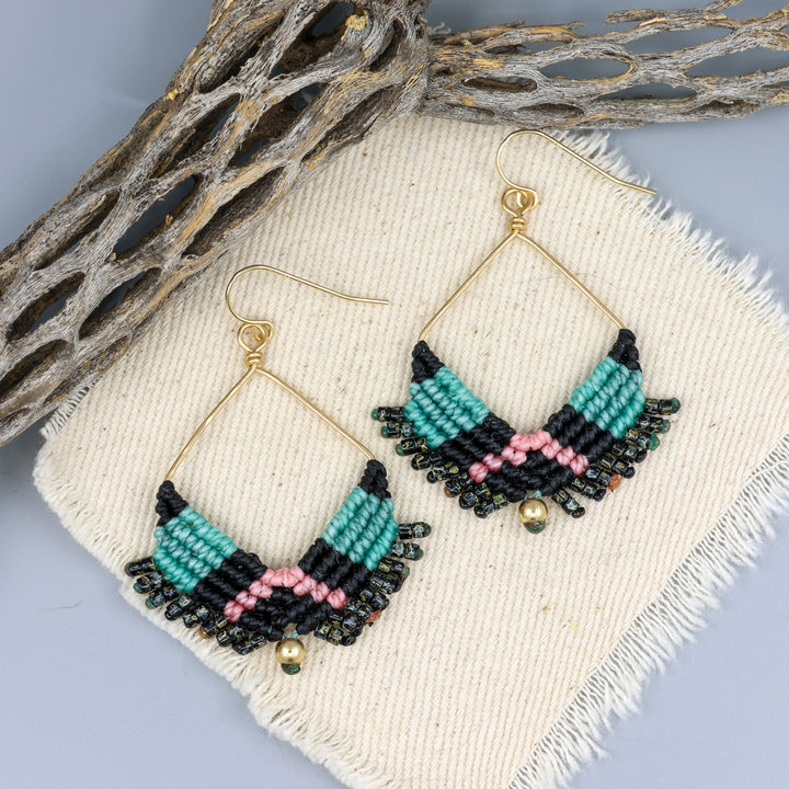 gold fill square macrame hoop earrings