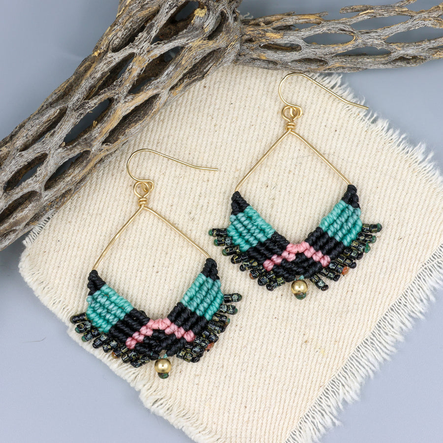 gold fill square macrame hoop earrings
