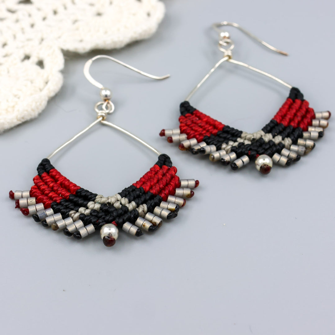 handmade square hoop earrings boho western macrame style detail view