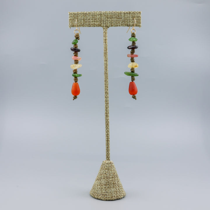 Knotted Gemstone Dangle Earrings, Autumn - Gold Fill